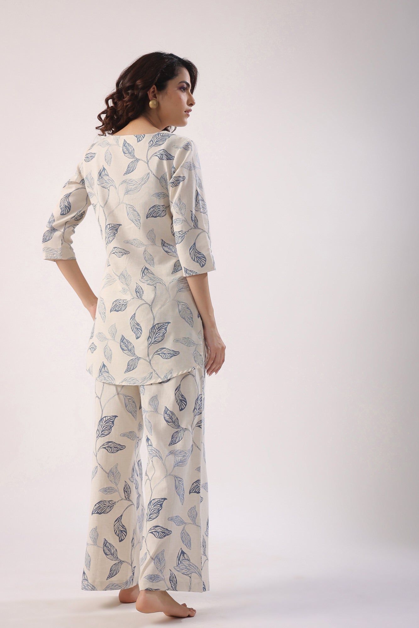 Leaves On Cotton Flex Palazzo Loungewear Set