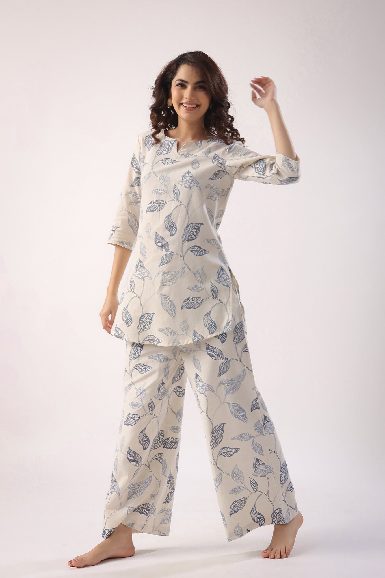 Leaves On Cotton Flex Lounge Co-ord Set