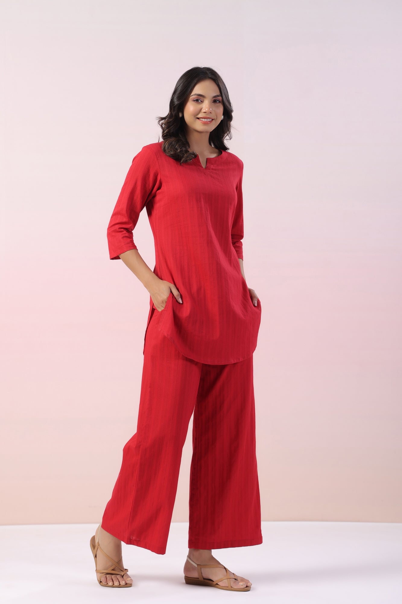 Fio Solid Cotton Palazzo Loungewear Set