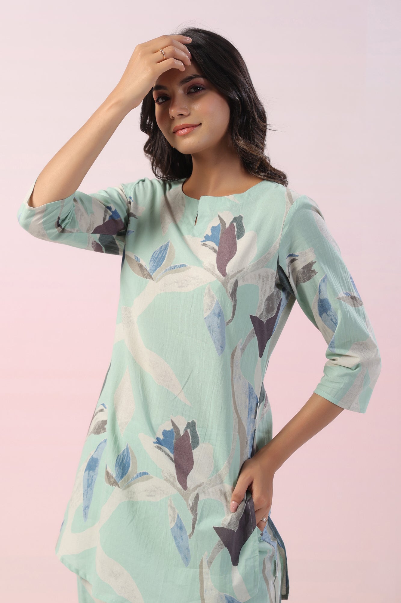 Mint Floral Cotton Palazzo Loungewear Set