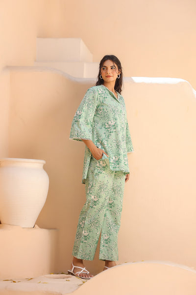 Mint Floral Khadi Cotton Coord Set