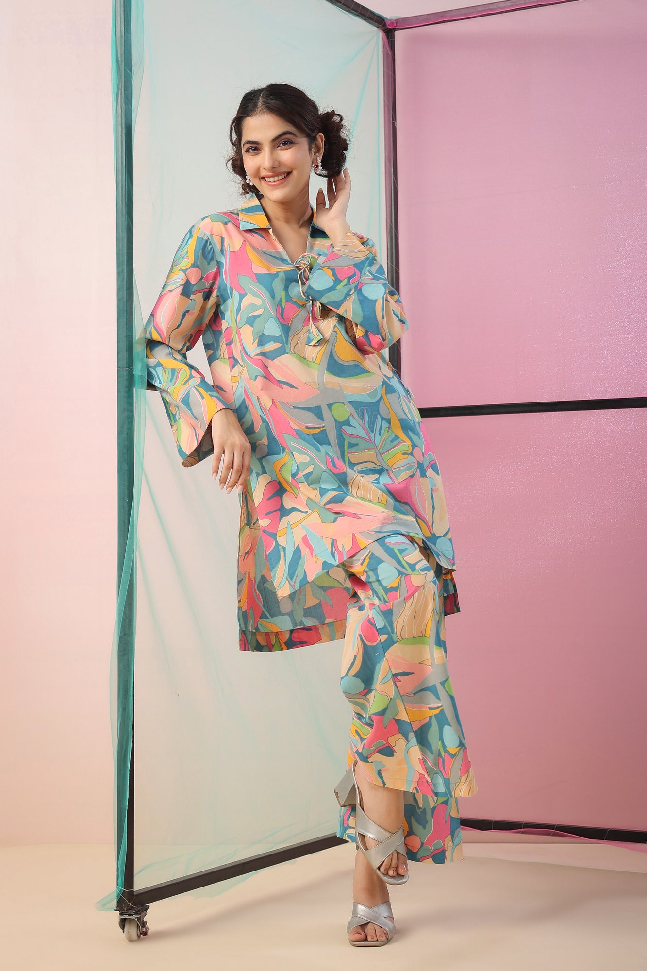 Abstract Art On Blue Palazzo Loungewear Set