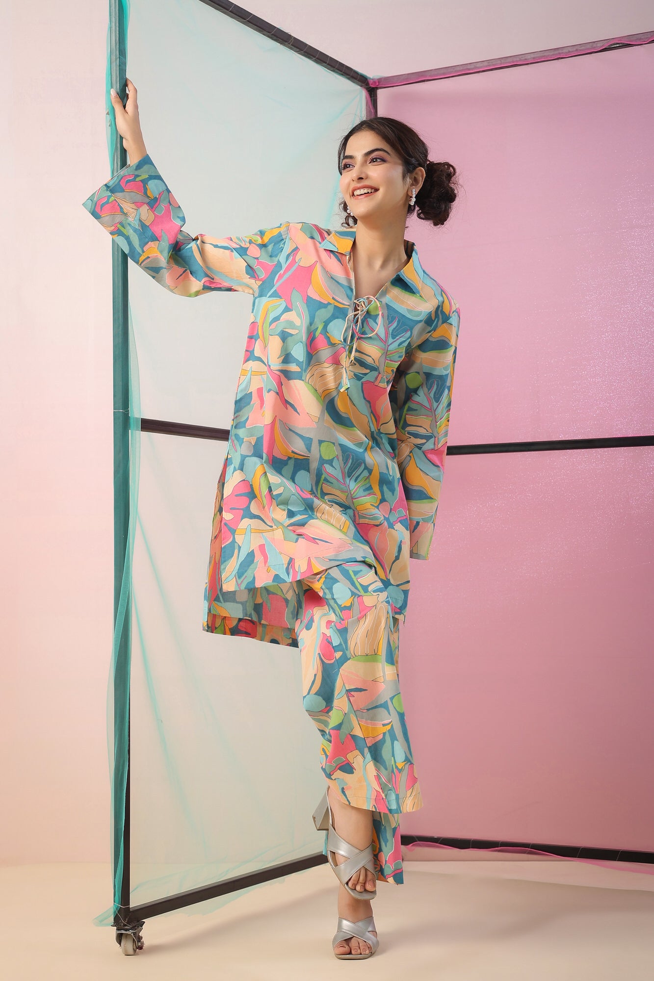 Abstract Art On Blue Palazzo Loungewear Set