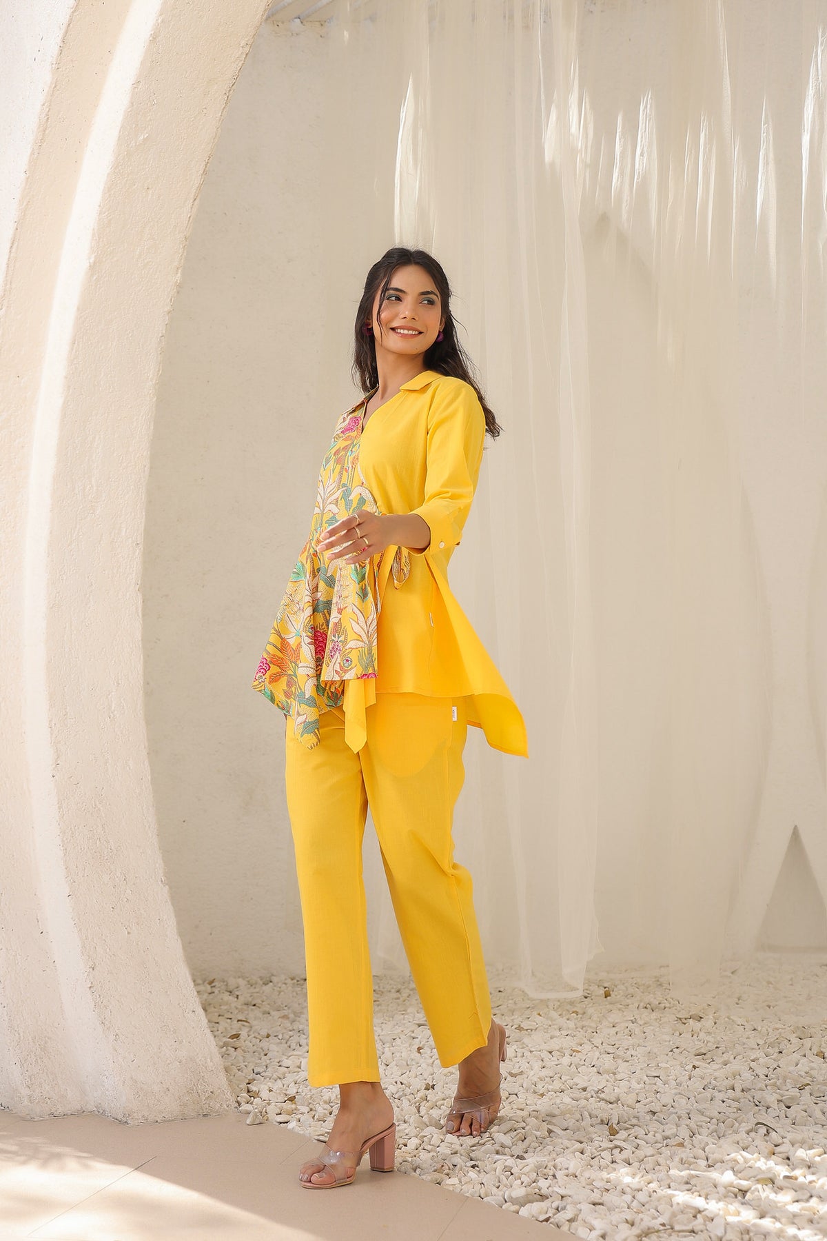 Colorblock Yellow Colour Block Yellow Cotton Co-ord Set