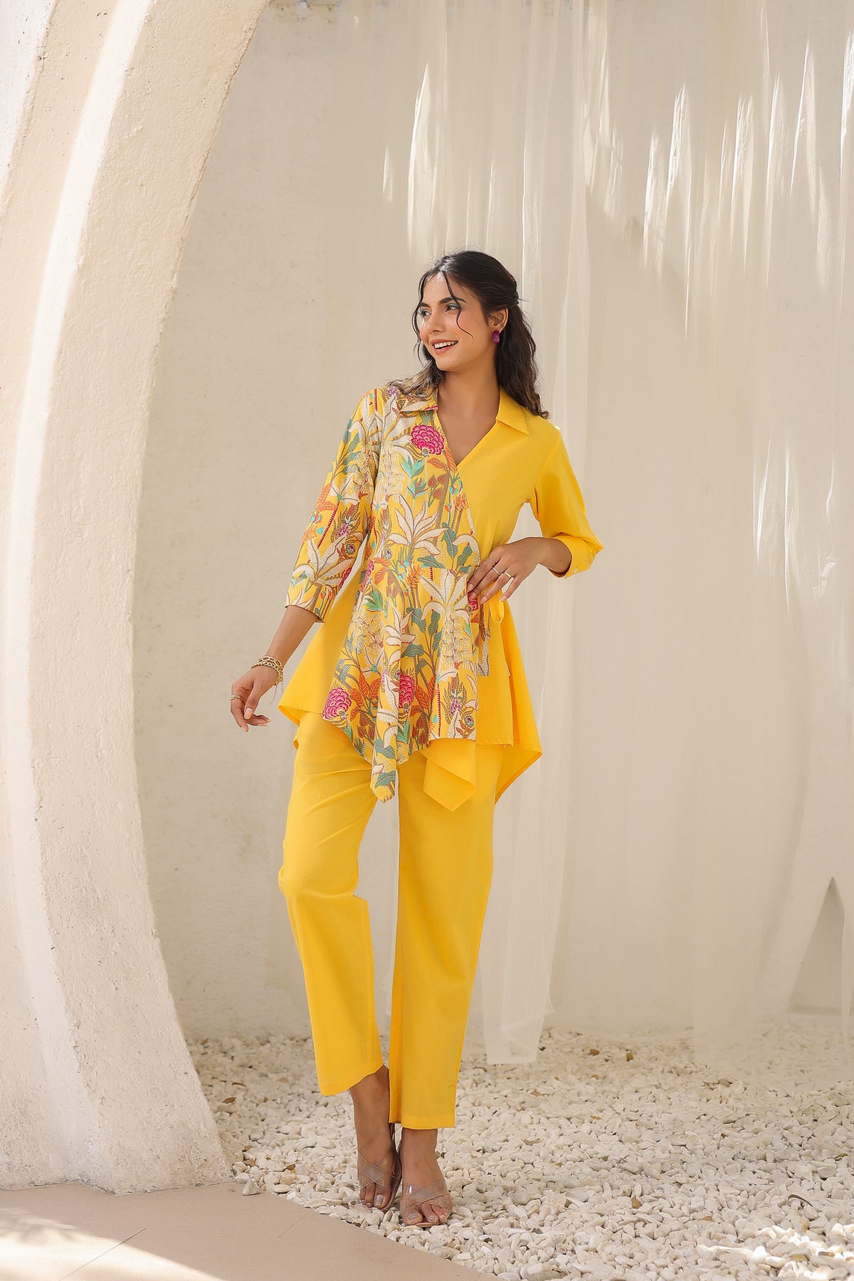 Colorblock Yellow Colour Block Yellow Cotton Co-ord Set