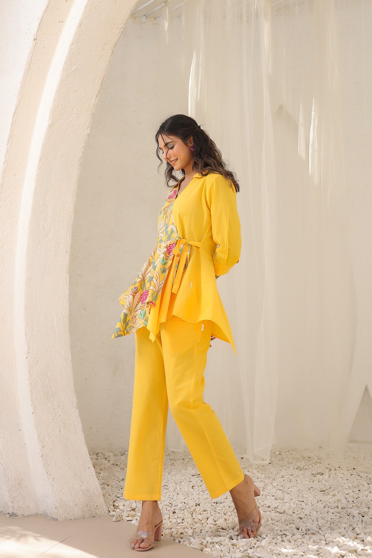 Colorblock Yellow Colour Block Yellow Cotton Co-ord Set