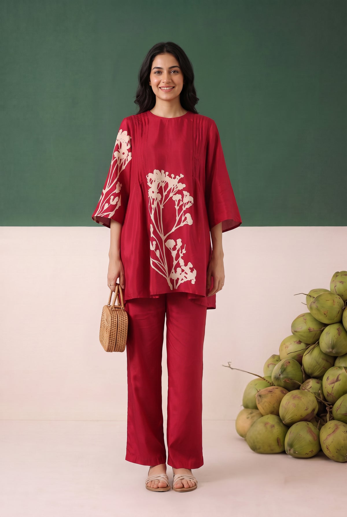 Red Leaf Russian Silk Co-ord set