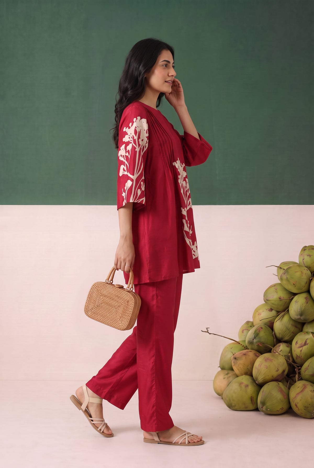 Red Leaf Russian Silk Co-ord set