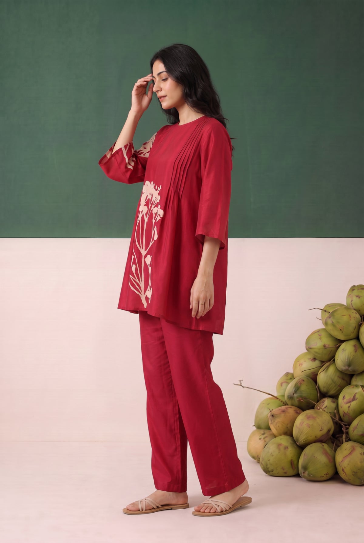 Red Leaf Russian Silk Co-ord set