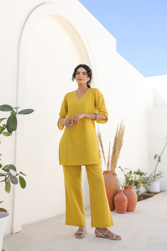 Yellow Sunflower Bliss Schiffli Co-ord Set