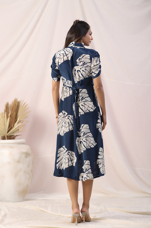 Navy Blue Abstract Noir Russian Silk Dress