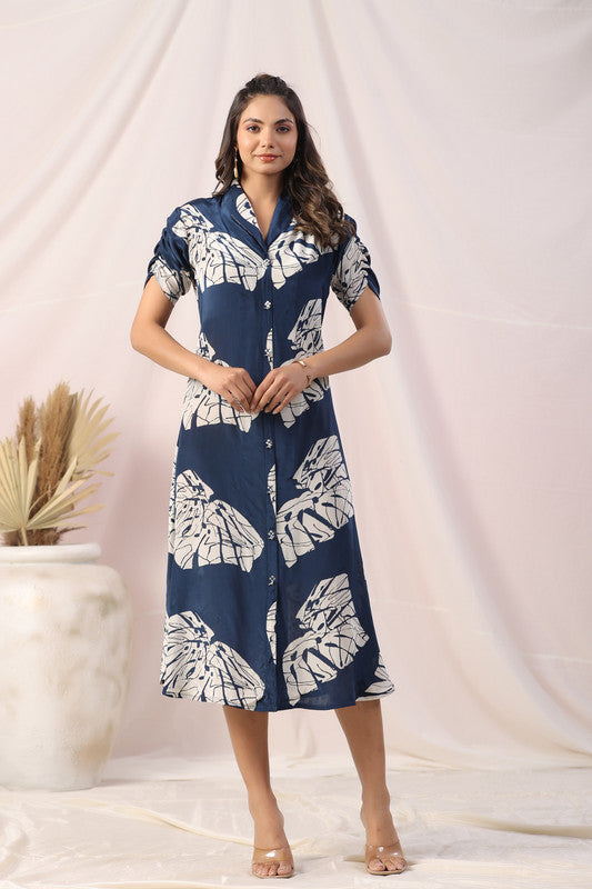 Navy Blue Abstract Noir Russian Silk Dress