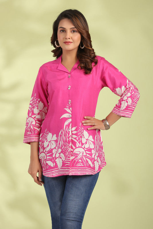 Floral Fuchsia Bliss Russian Silk Top