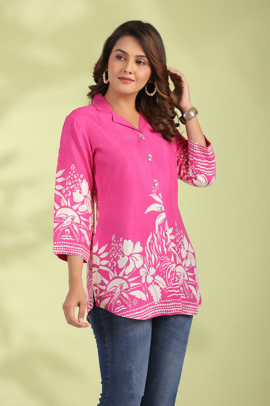 Floral Fuchsia Bliss Russian Silk Top