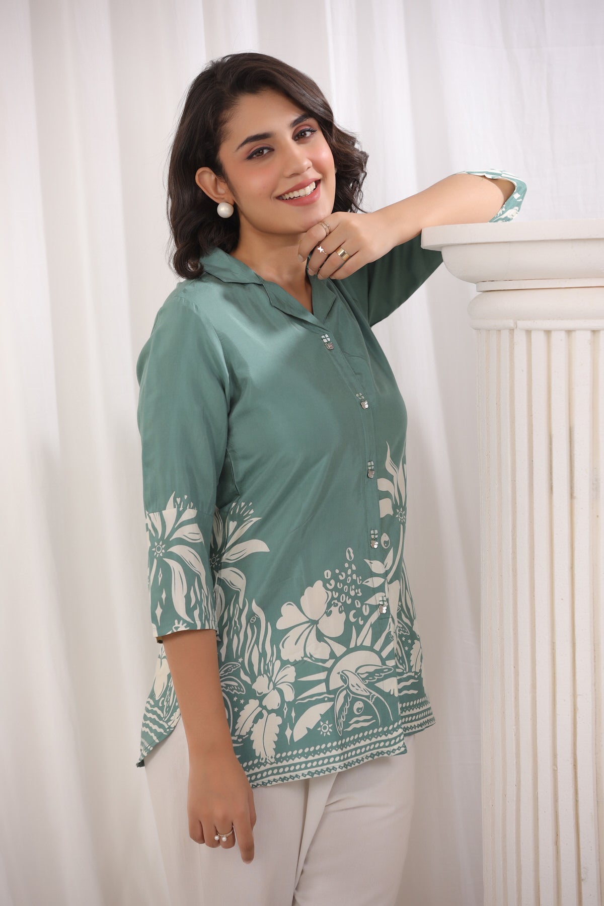 Graceful Green Russian Silk Shirt