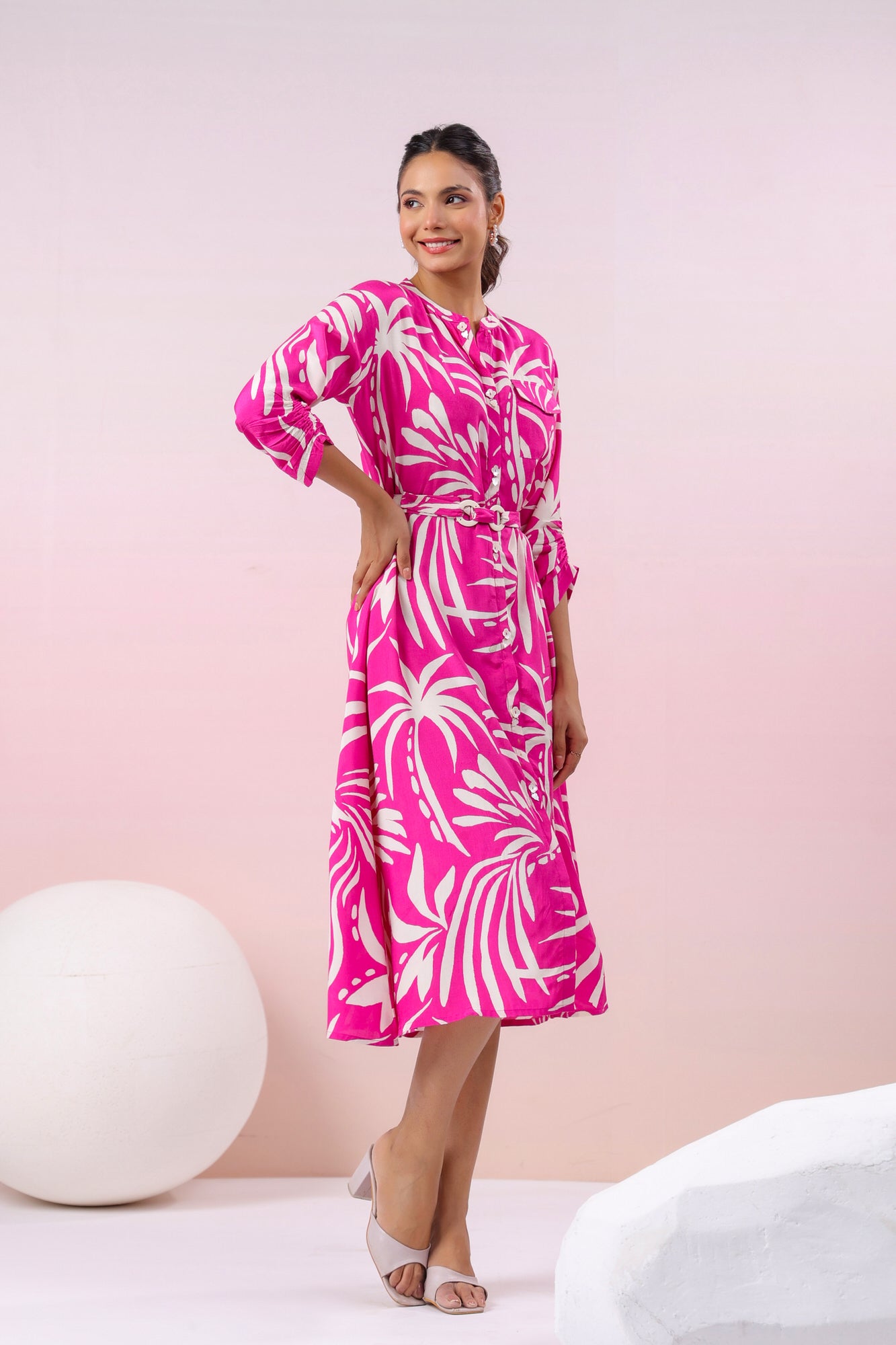 Palm Paradise Pink Russian Silk Dress