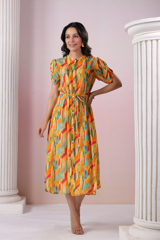 Abstract Bloom Button Dress