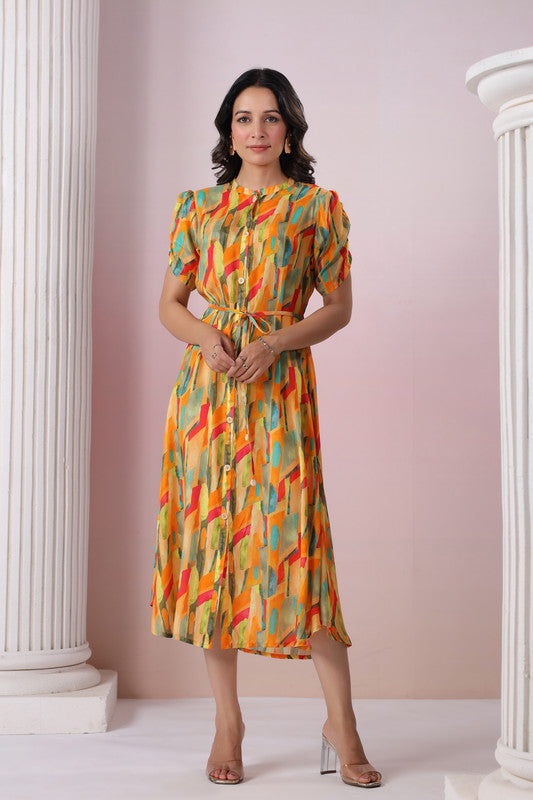 Abstract Bloom Button Dress