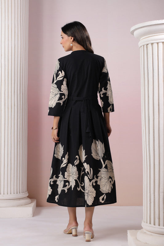 Blooming Lattice Silk Black Dress