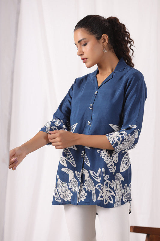 Sapphire Garden Bloom Russian Silk Top