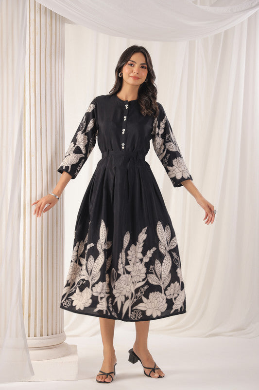 Noir Petal Grace Russian Silk Dress