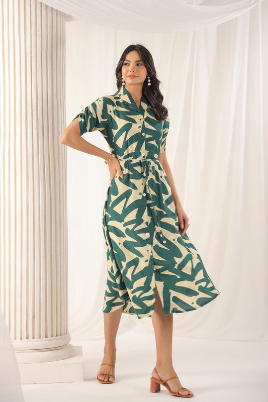 Tropical Fern Green Russian Silk Dress