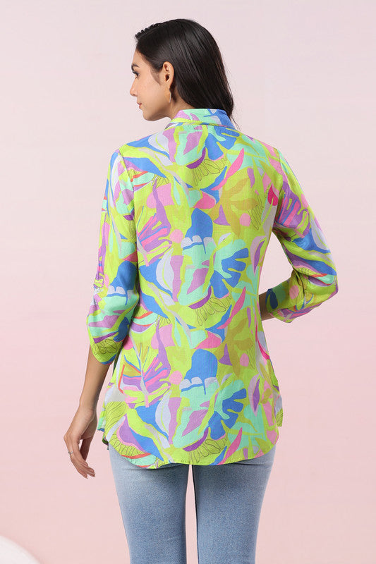 Multicolored Tropical Print Russian Silk Top