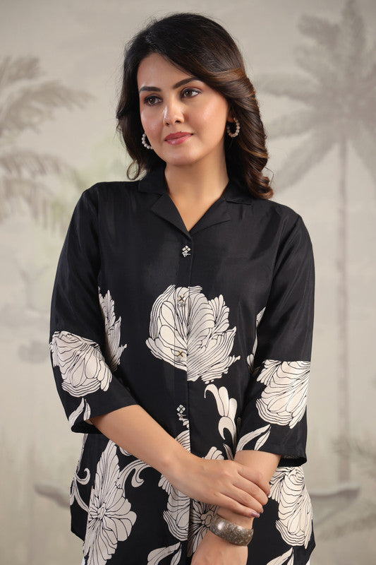 Black Blossom Grace Russian Silk Top