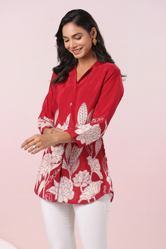 Red Floral Russian Silk Top