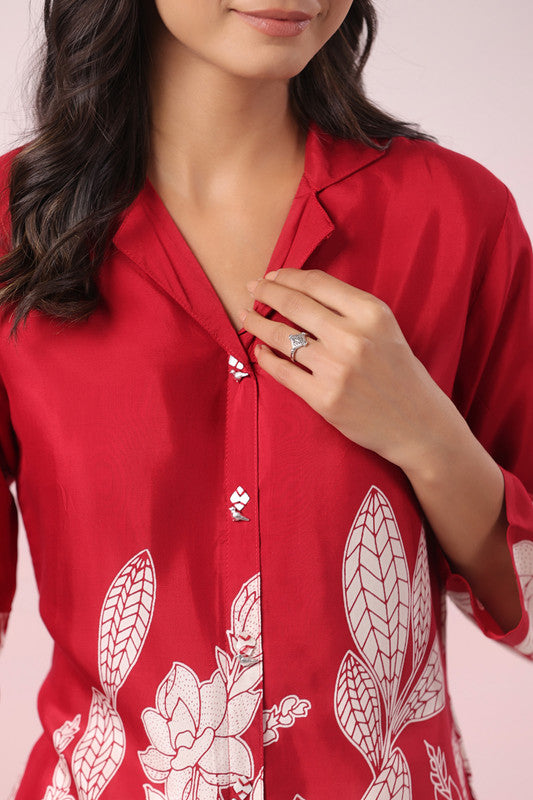 Red Floral Russian Silk Top