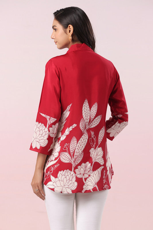 Red Floral Russian Silk Top