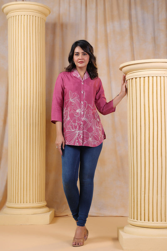 Blush Bloom Elegance Muslin Silk Shirt