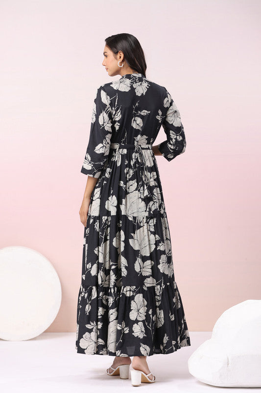 Midnight Blossom MaxiNoir Floral Dream Black Dress