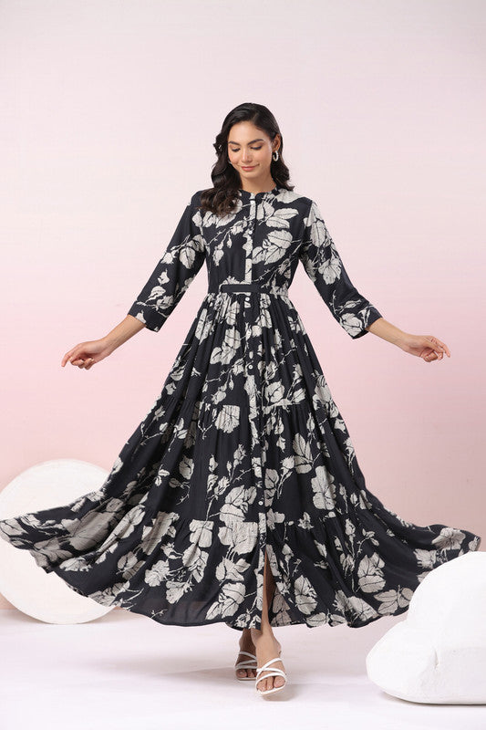 Midnight Blossom MaxiNoir Floral Dream Black Dress