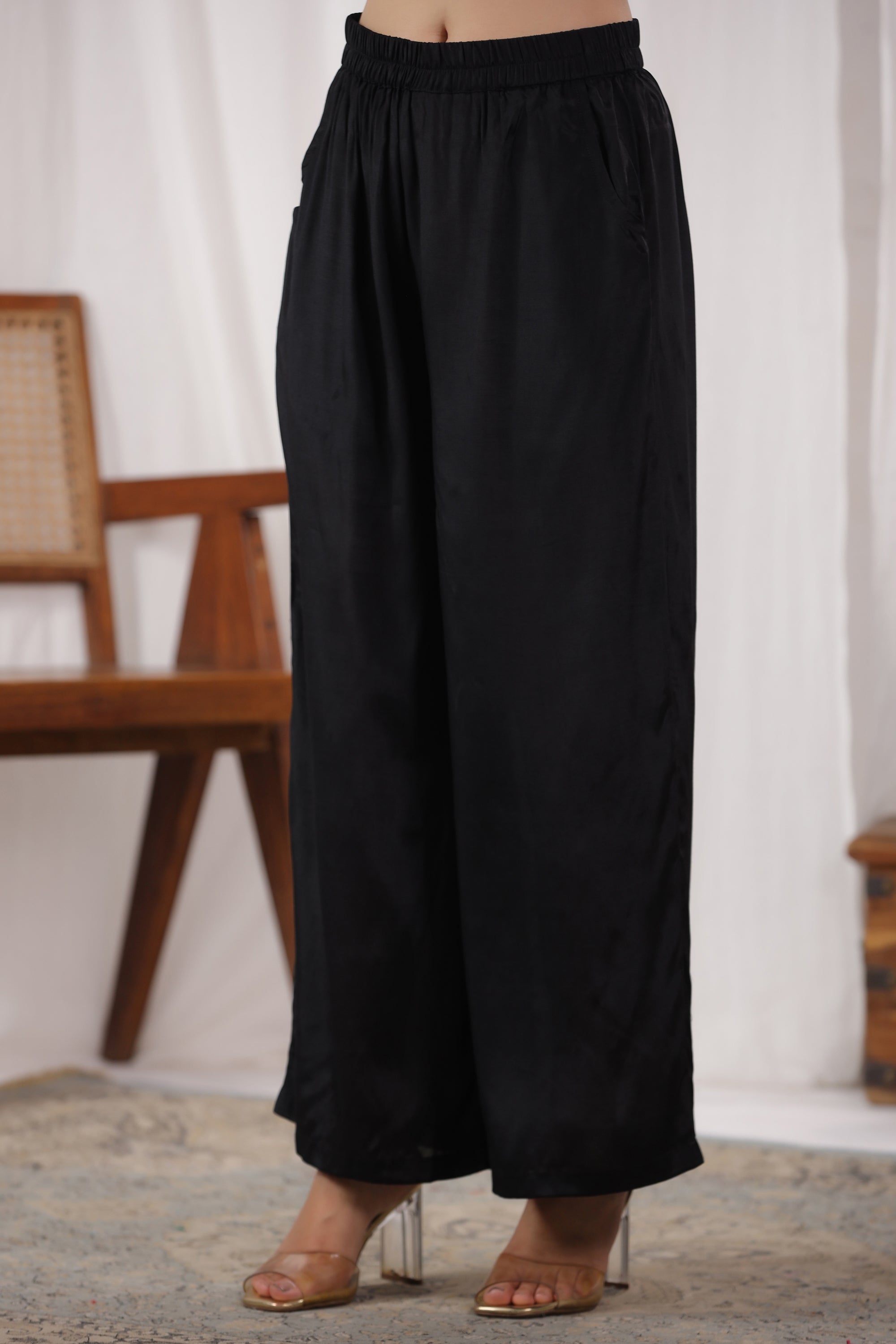 Black Floral Printed Russian Silk Straight Kurta Set with Dupatta