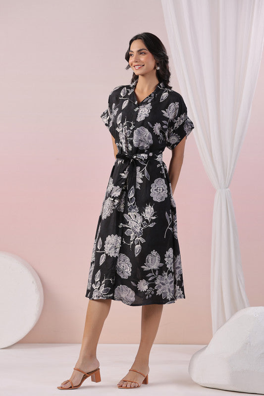 Black Blossom Ease Russian Silk Dress