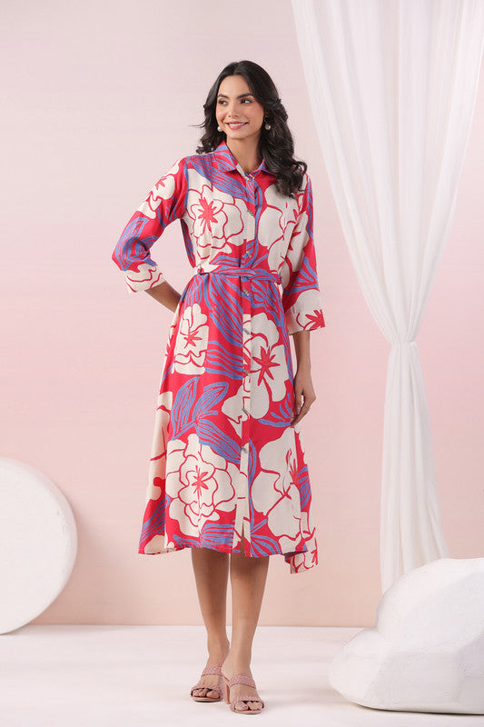 Tropical Bloom Shirt Russian Silk Dress