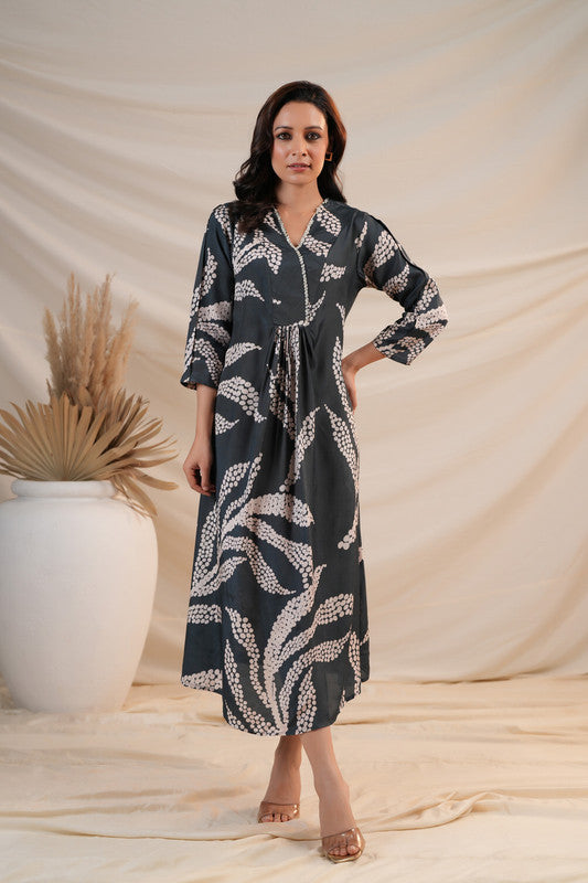 Charcoal Breeze Flared Russian Silk Dress