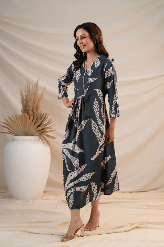 Charcoal Breeze Flared Russian Silk Dress