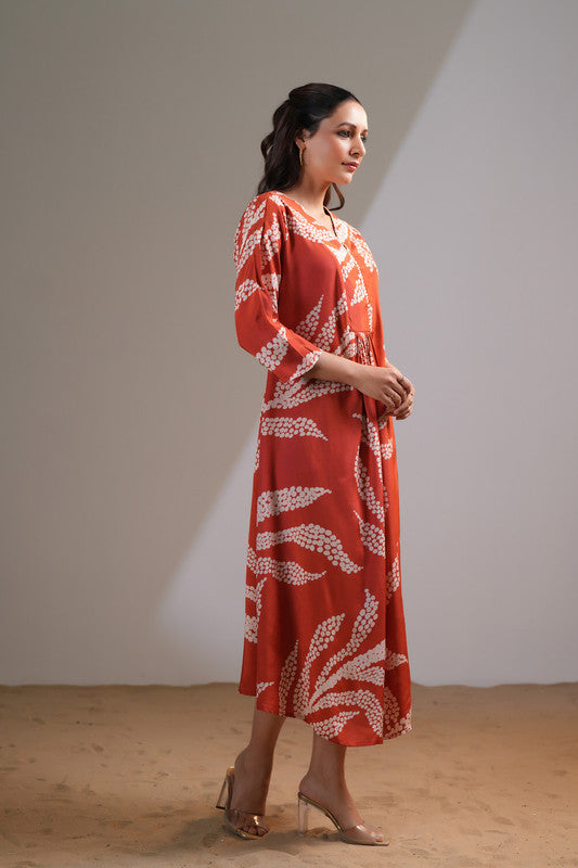 Rust Horizon Flared Russian Silk Dress