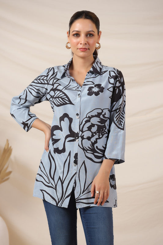 Sky Blue Petal Russian Silk Top