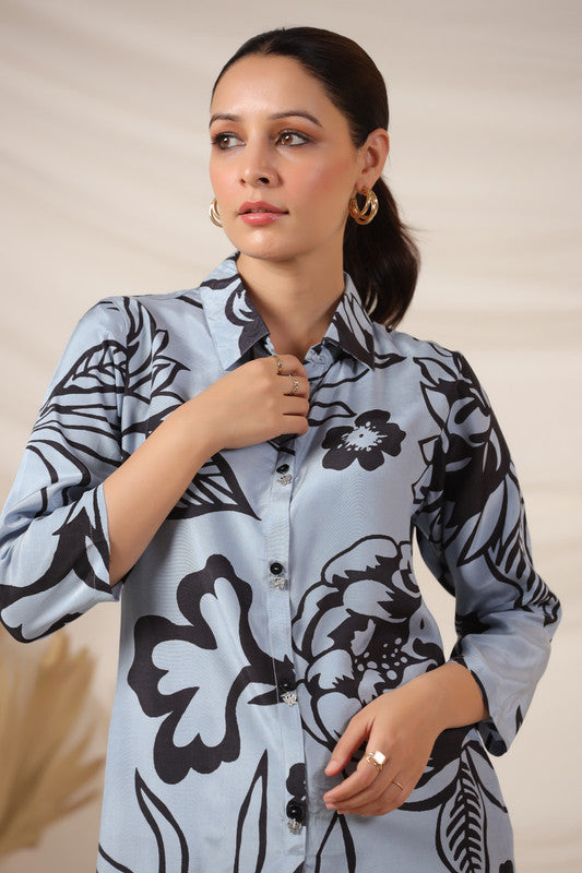 Sky Blue Petal Russian Silk Top