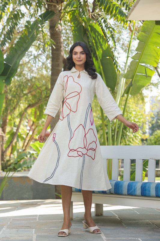 Canvas Bloom Embroidered Cotton Flex Dress