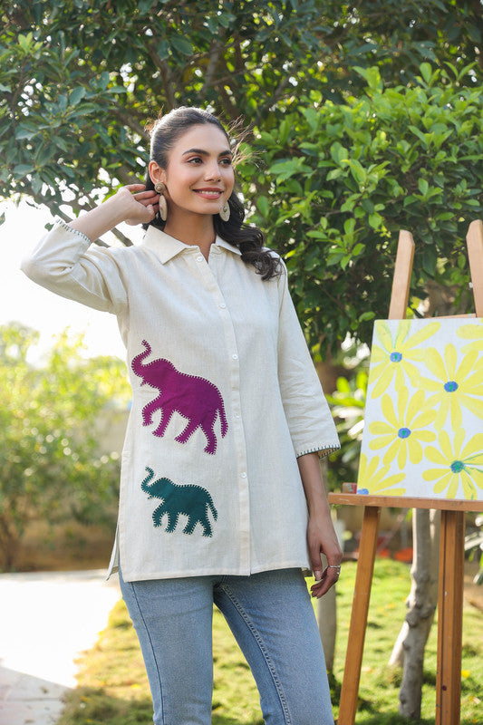 Rustic Elephant Appliqué Cotton Flex Top