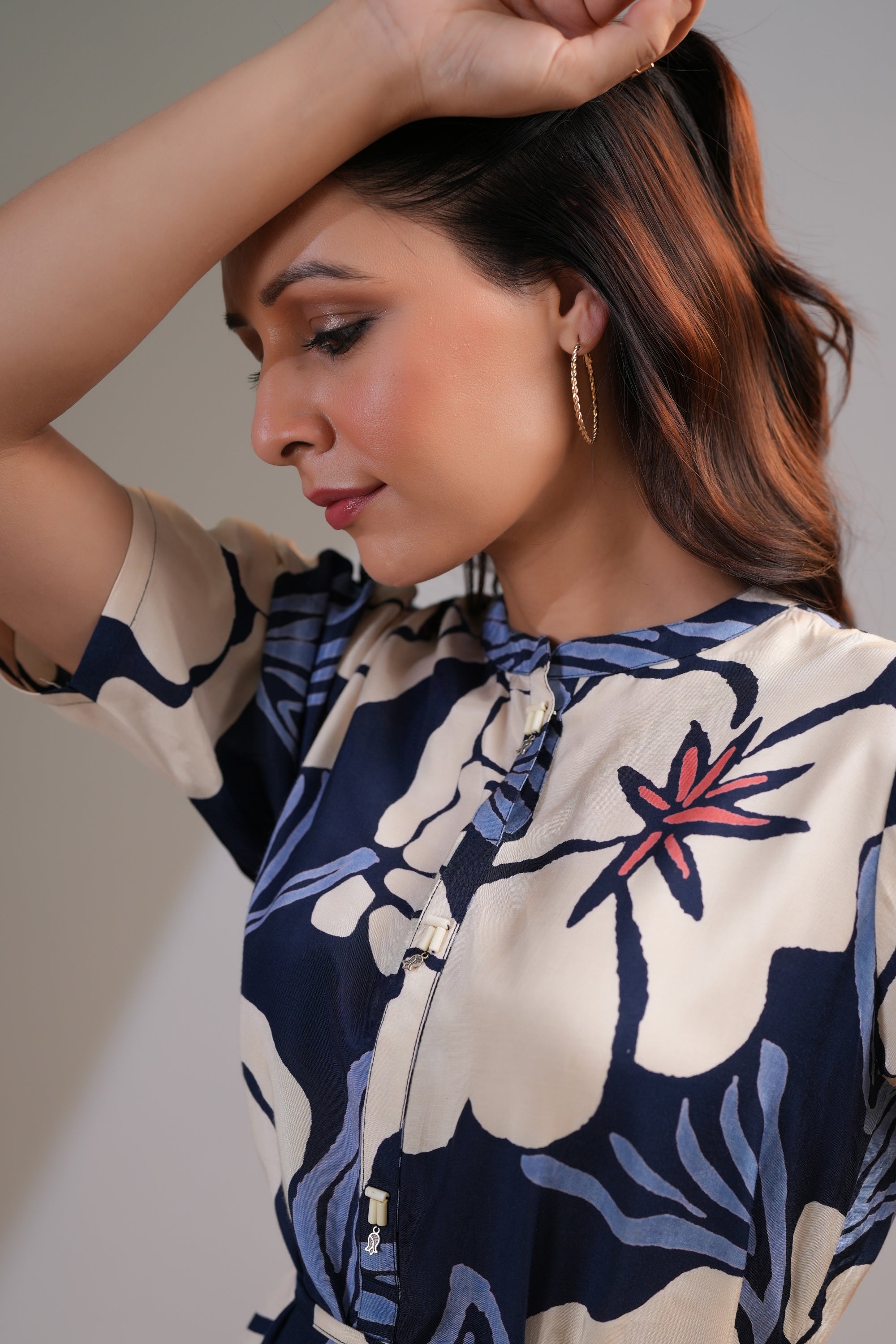 Midnight Petals Printed Multicolour Russian Silk Dress