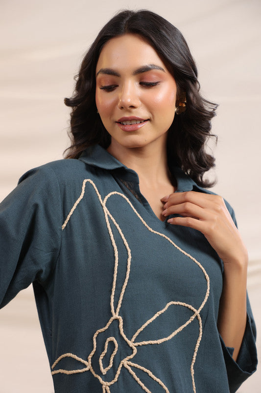Grey Bloom Cotton Flex Teal Co-Ord Set