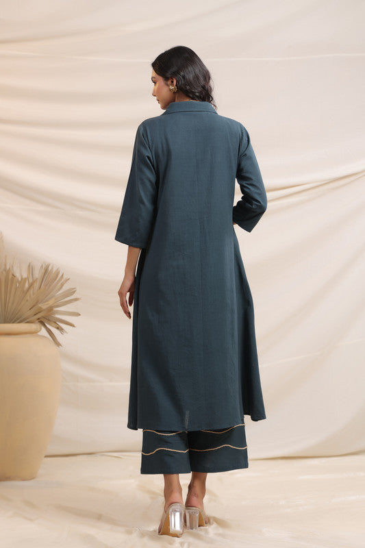 Grey Bloom Cotton Flex Teal Co-Ord Set