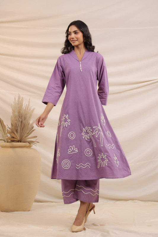 Lilac Shores Embroidered  Cotton Co-Ord Set