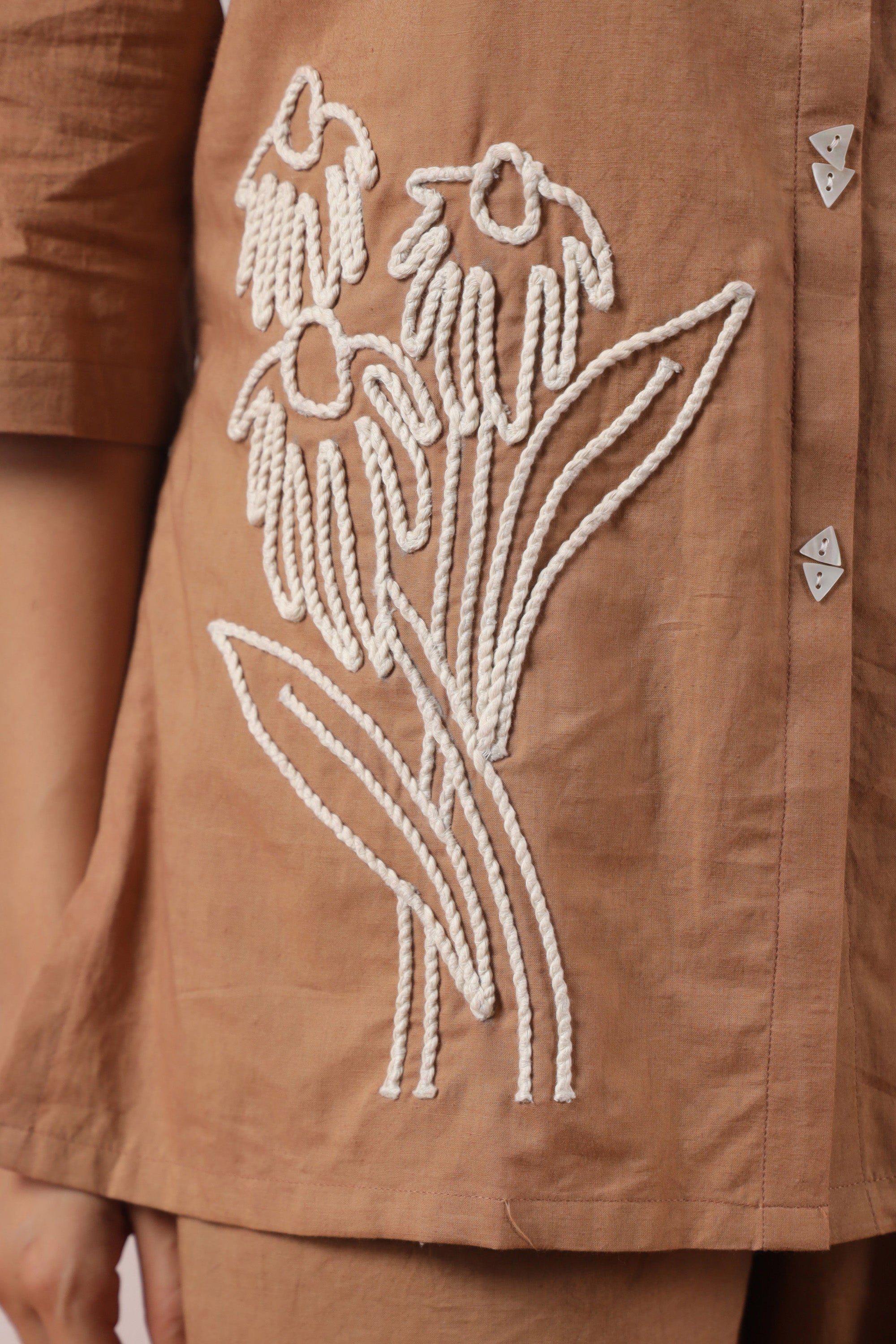 Classic Beige Floral Embroidery Cotton Co-ord Set