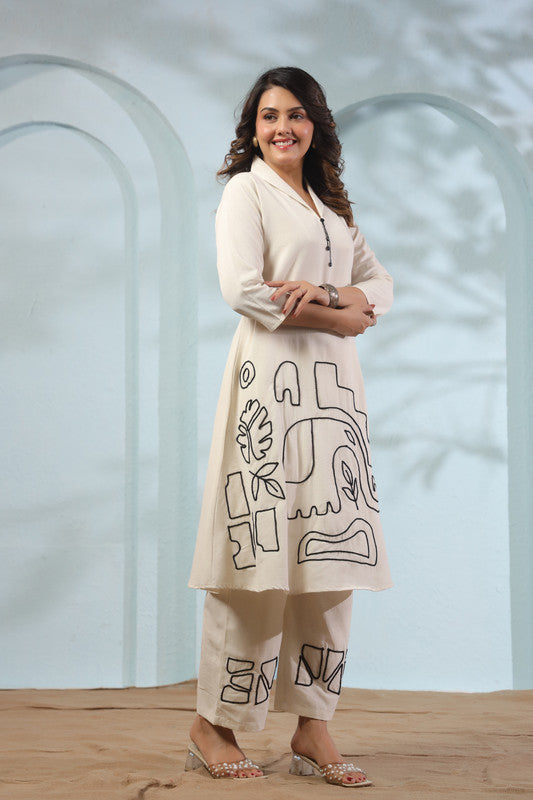 Ivory Tribal Elephant Cotton Flex Co-ord Set